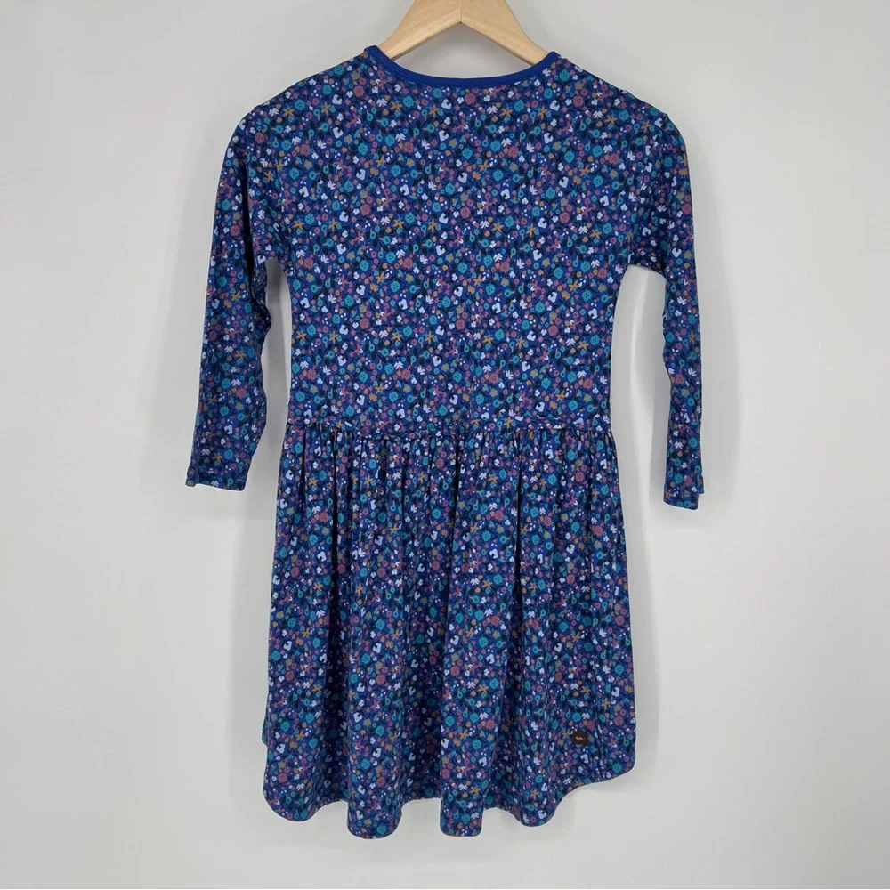 Tea Collection Vibrant‎ Floral Blue Purple Long Sleeve Kids Dress Sz 7